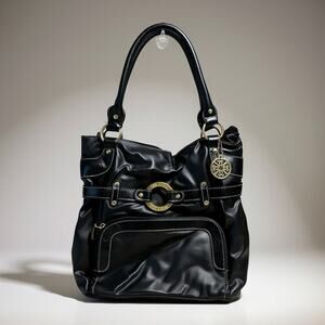 Vintage Y2K Treviso Black FauxLeather Shoulder Purse Snake Embossed Silver Logo